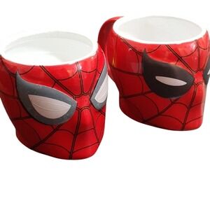 Marvel Spider-Man Mug Set (2) Ceramic Coffee Cup Superhero Face Design Red 16oz